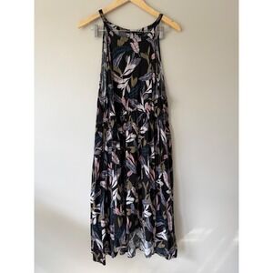 Torrid Womens Plus Size Black Tropical Leaf High Low Midi Dress